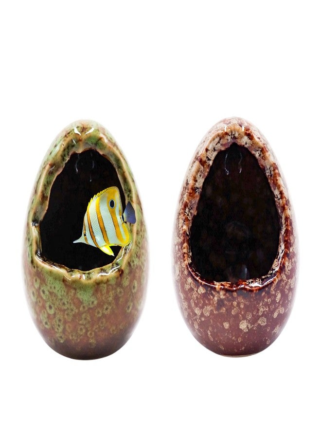 MHLLGN Fish Tank Decorations, 2 Pack Ceramic Broken Egg Ornaments, Aquarium Accessories, Decor for Fish Tank, Aquarium Decoration - Image 1